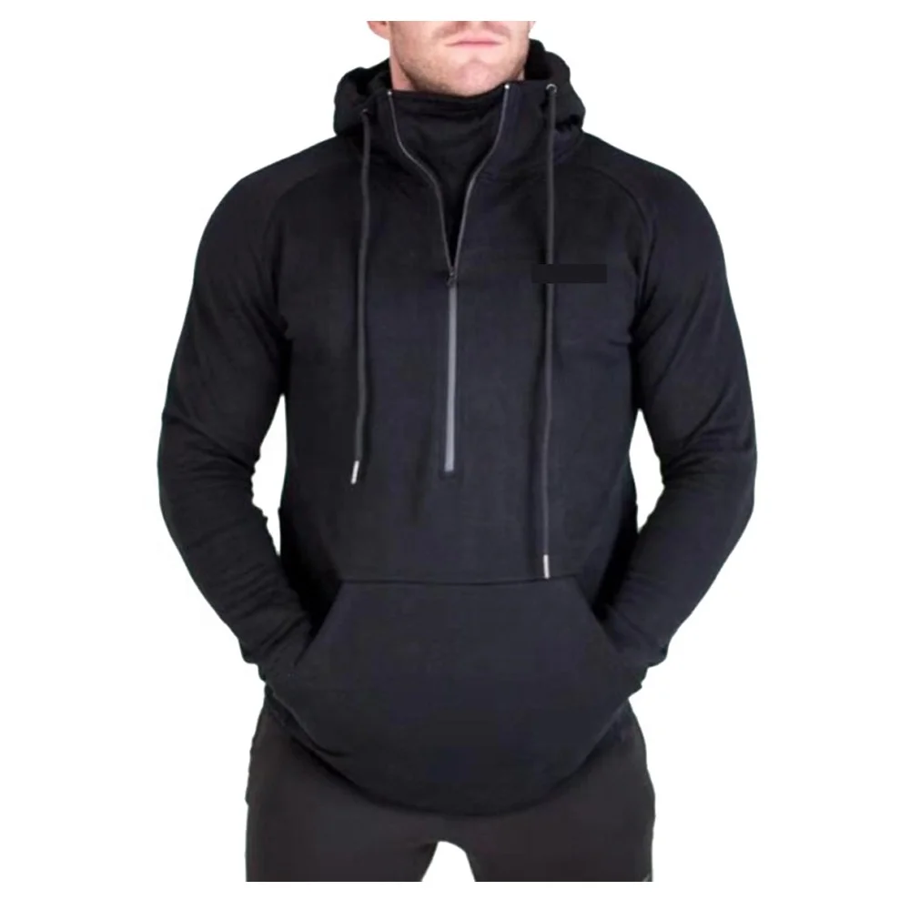 Fitness Wear Black Color Mens Plus Size Custom Sweatshirt Hoodie Cotton ...