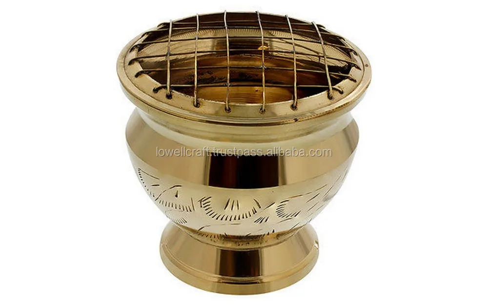 Brass Charcoal Burning Incense Burner With Screen Comes With A Round brass-charcoal-burning-incense-burner-with-screen-comes-with-a-round