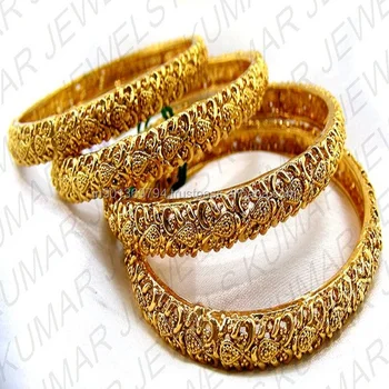 Golden Gold Plated Filigree Work Artificial New Design Latest Women Fashion Party Wear Bangles