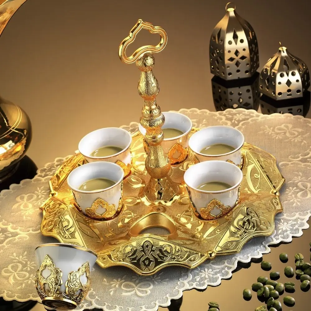 SET of 6 Ottoman Turkish Greek Arabic Coffee Espresso Serving Cup Saucer Set SILVER SALE Four Pack