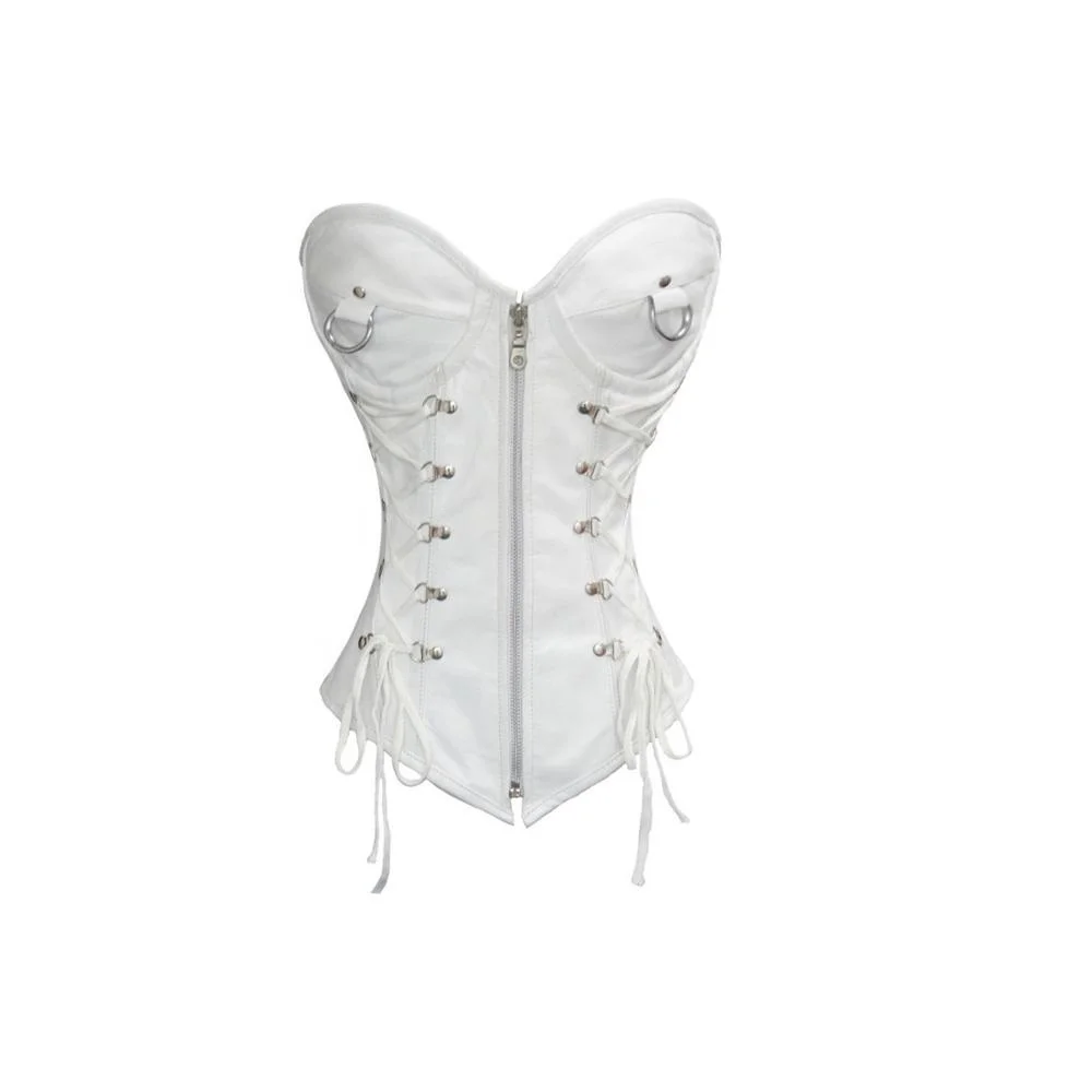 Overbust Steelboned White Leather Corset Top With Side Laces Steampunk ...