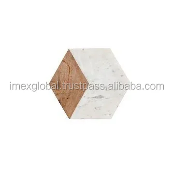 Tabla hexagonal de madera de acacia o porción de mármol 
