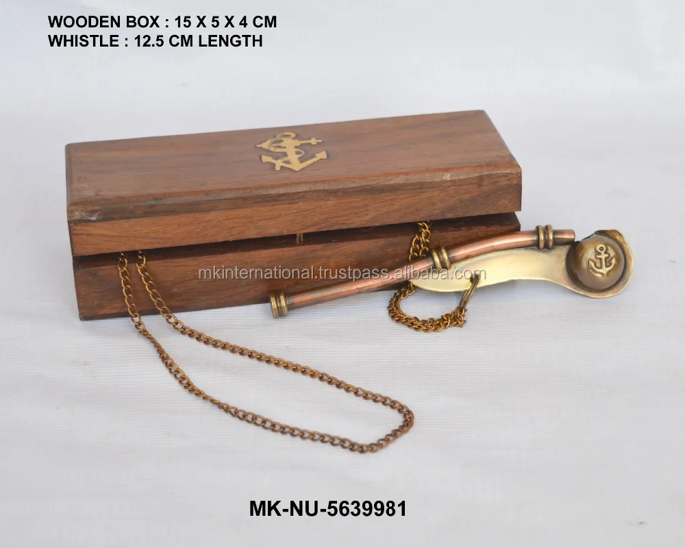 Shiny Brass Metal Boatswain's Whistle with Chains Decorative Design Brass Metal Design Metal Whistle With Chains for Sailor Man