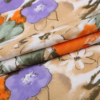 55% linen 45% viscose woven purple orange flower lining custom digital printed fabric for dresses