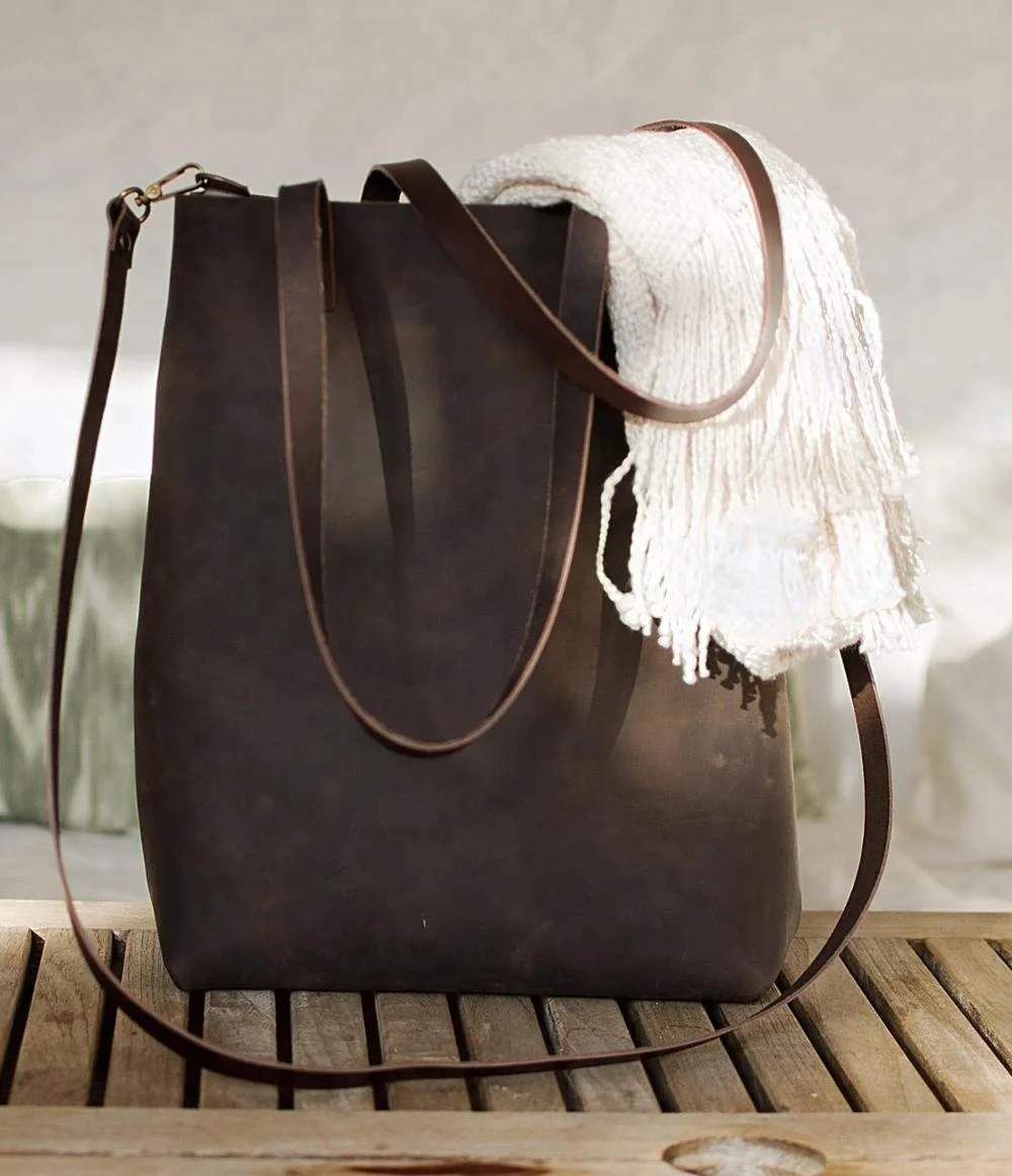 distressed leather tote