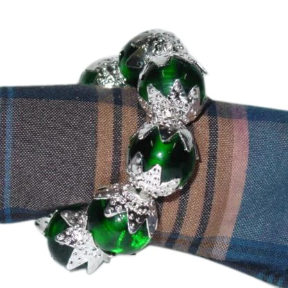 Green Round Glass Beaded Napkin Rings Fashionable Trending Design New Customized Tissue Holder