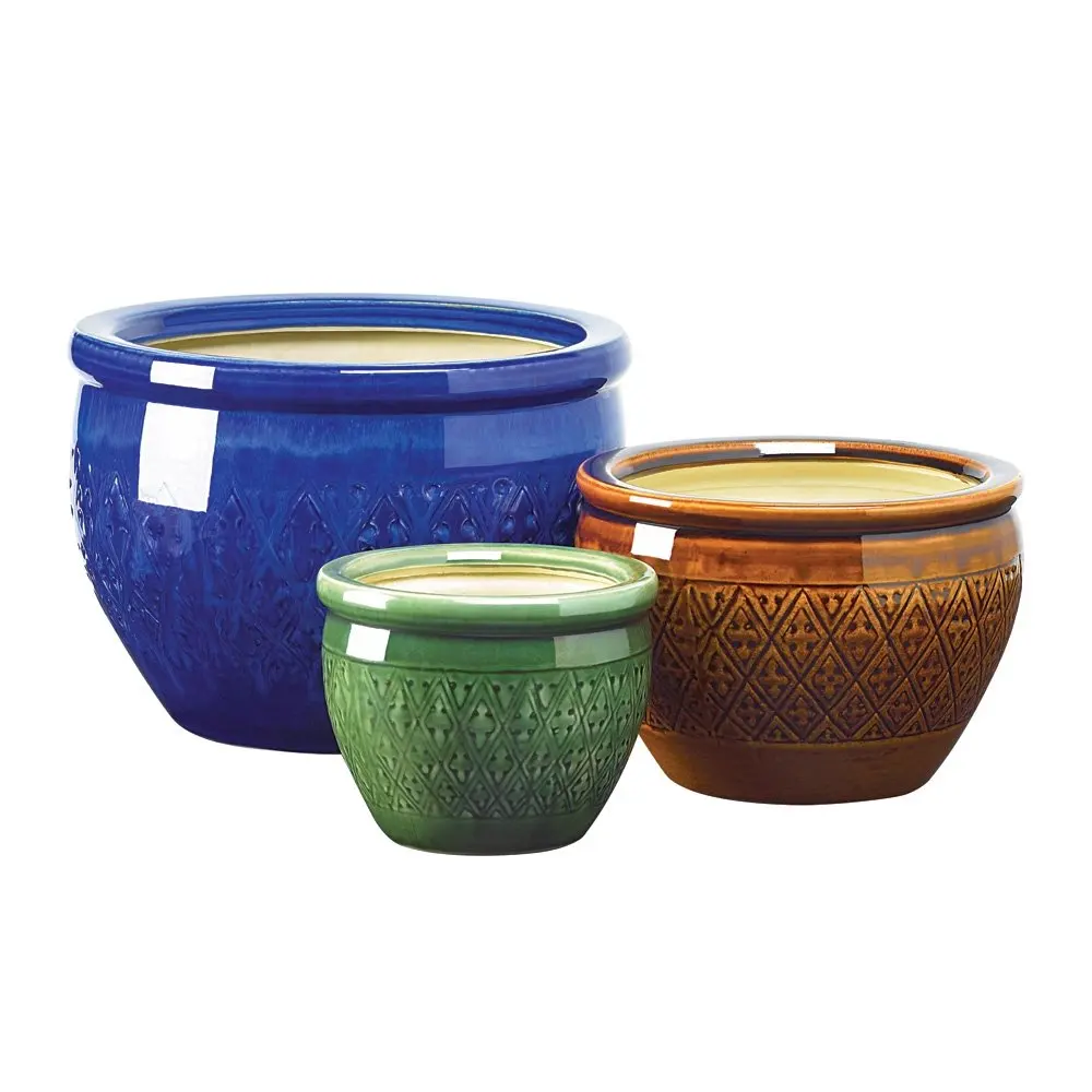 gifts & decor embossed earthenware planter pot ceramic