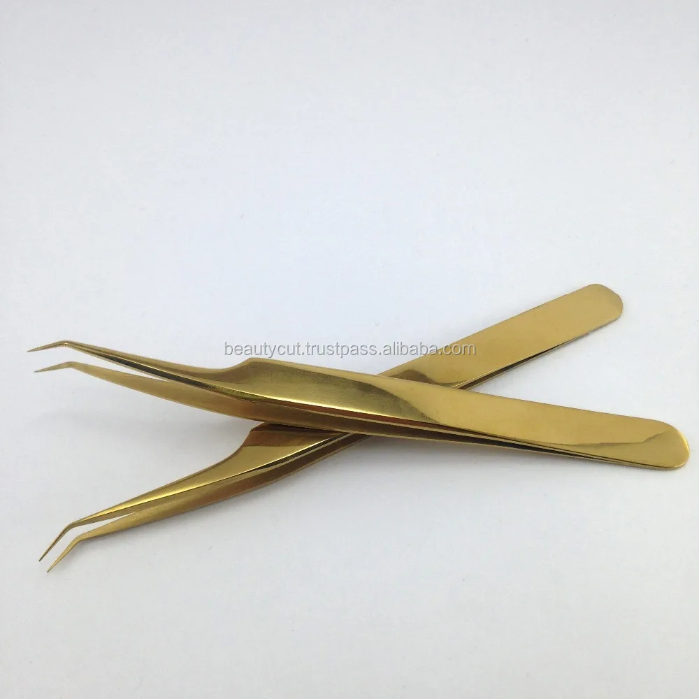 Extra Light Weight Eyelash Extension Tweezers Gold Finish In Variety Of