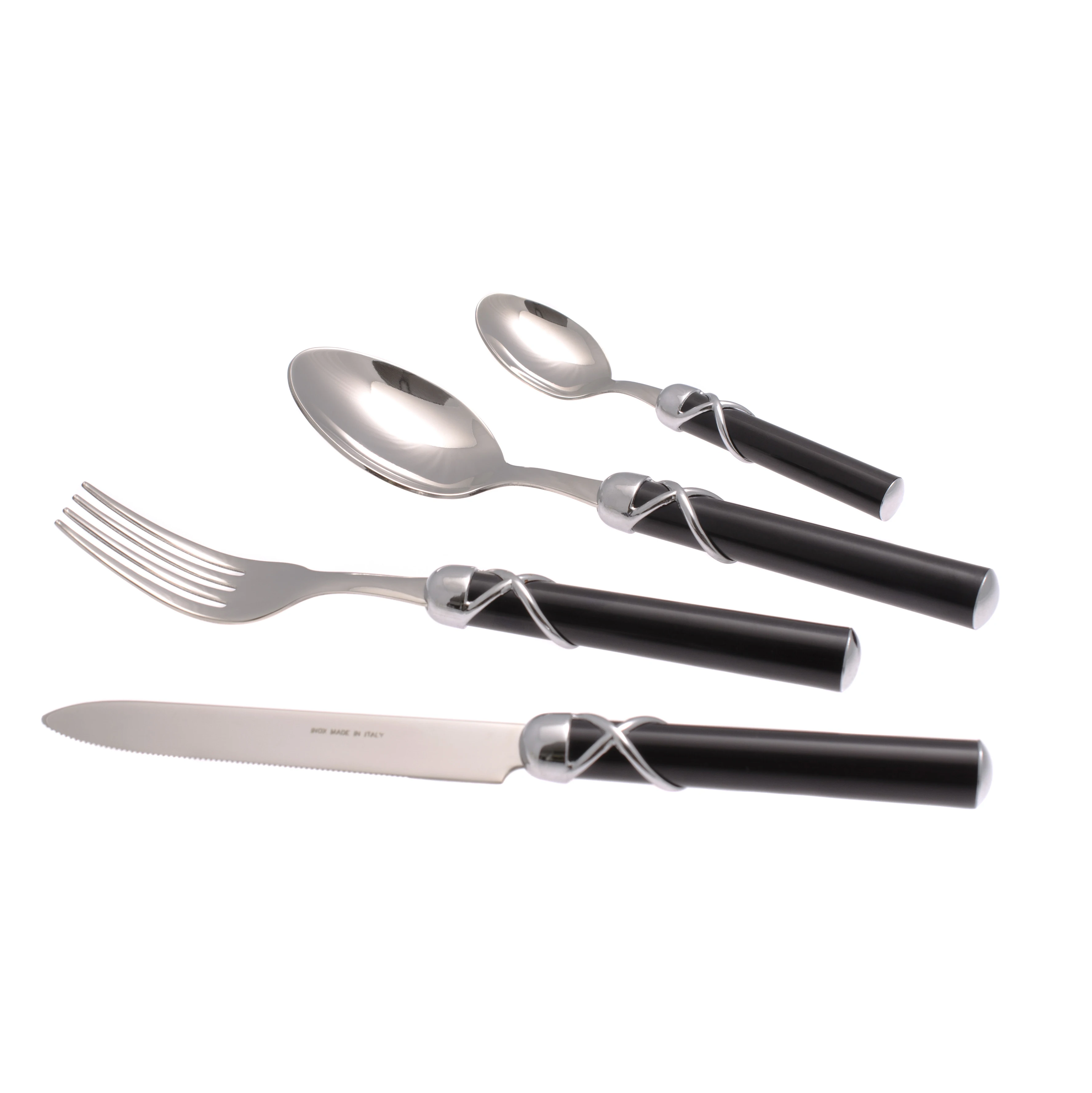 24 Pieces Stainless Steel Cutlery Set Plastic Handle Black Made In