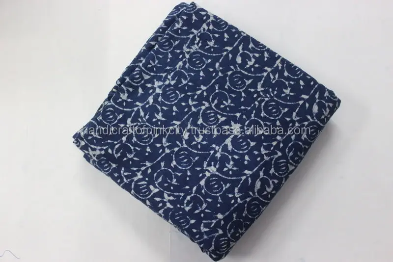 Ткань Индиго на 3 ярда ручная индийская 100% хлопчатобумажная ткань синий/белый