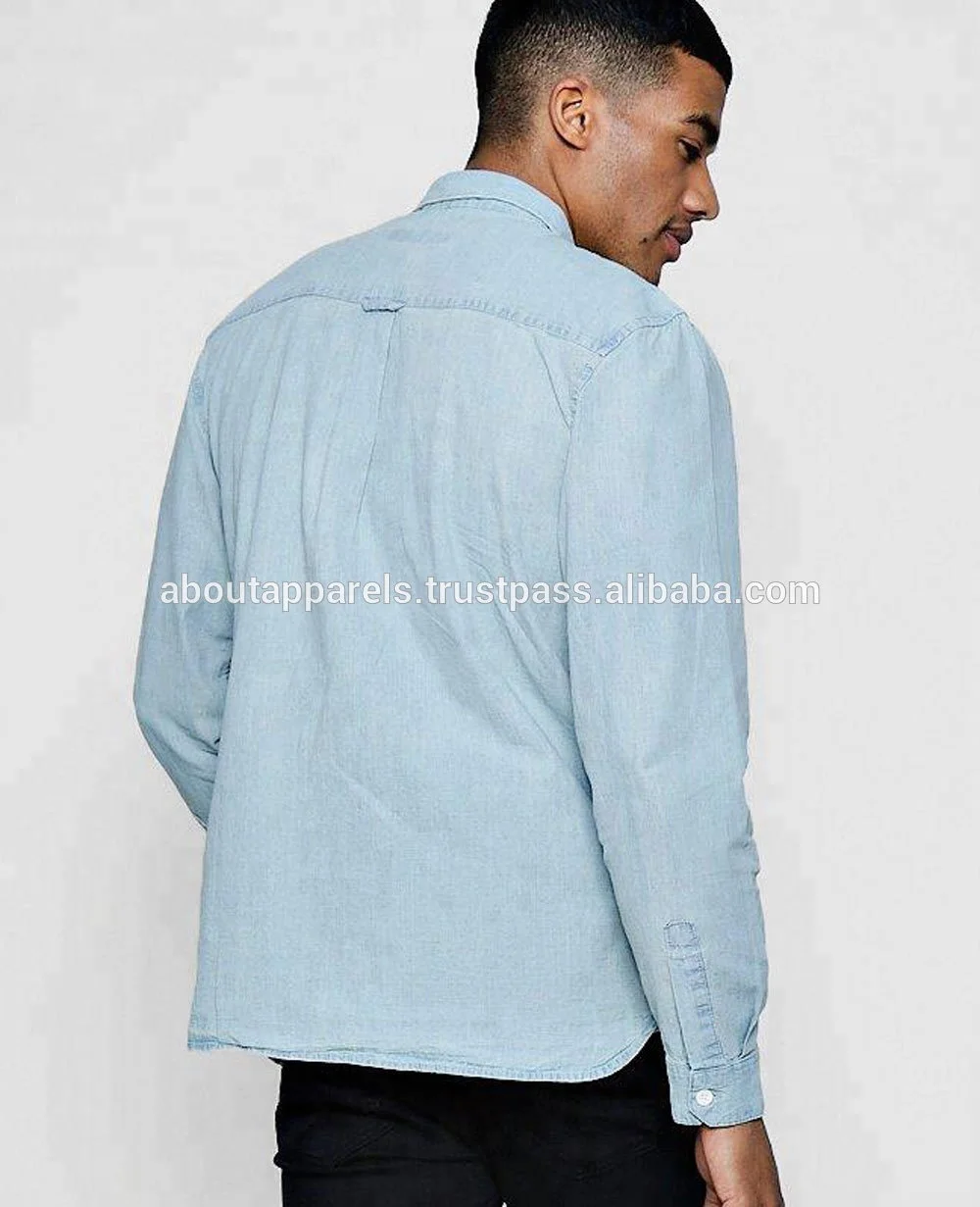 mens white denim shirt long sleeve