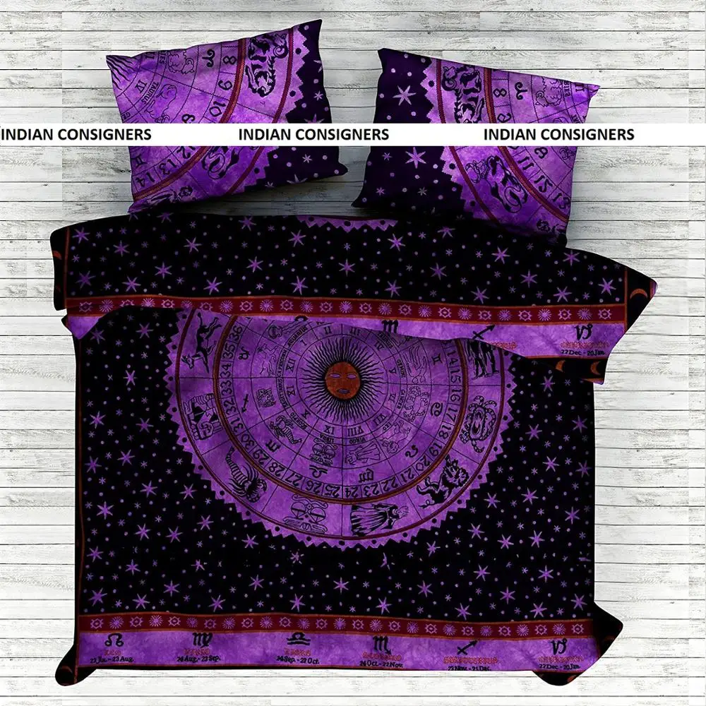 Комплект двухстороннего пододеяльника ручной работы, из красивой хлопчатобумажной ткани с изображением лица и зодиака, для домашнего использования