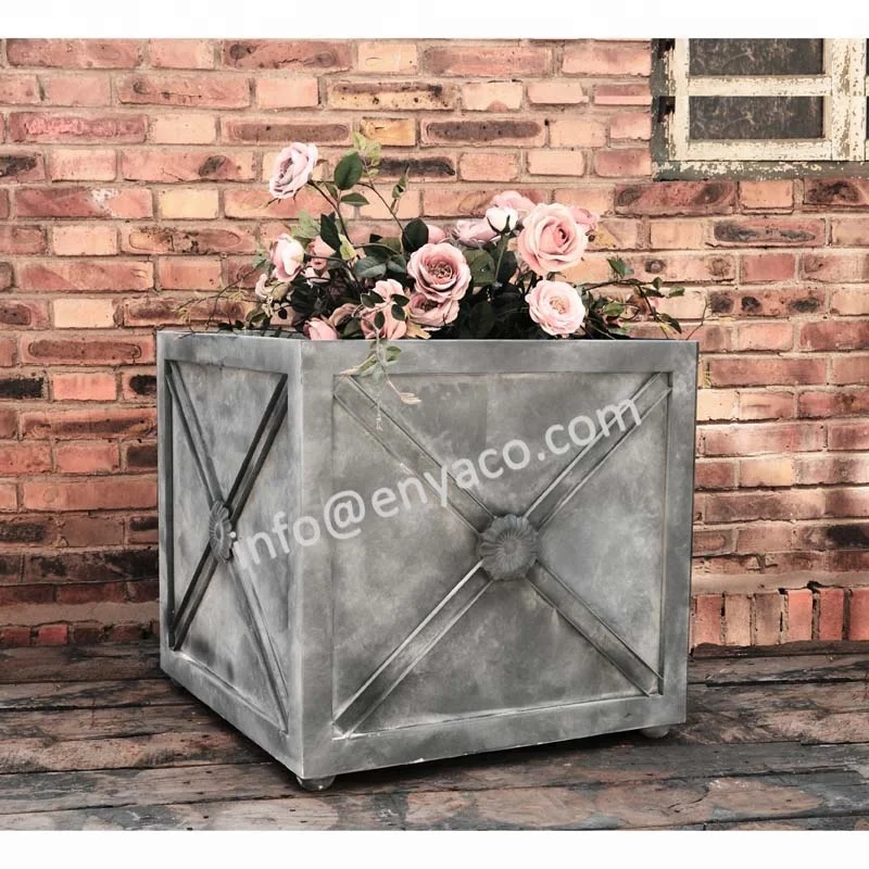 Vintage French Design Cube Planter Box Outdoor Decorative Plant Pots Wholesale Home and Garden Supplies