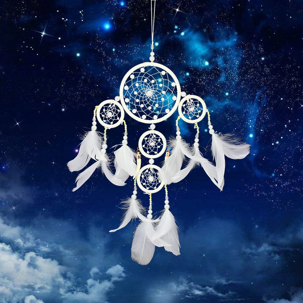 20" Large Dream Catcher CHIEF BLACKFEATHER》Suede Wall Hanging w Beads & Feathers 