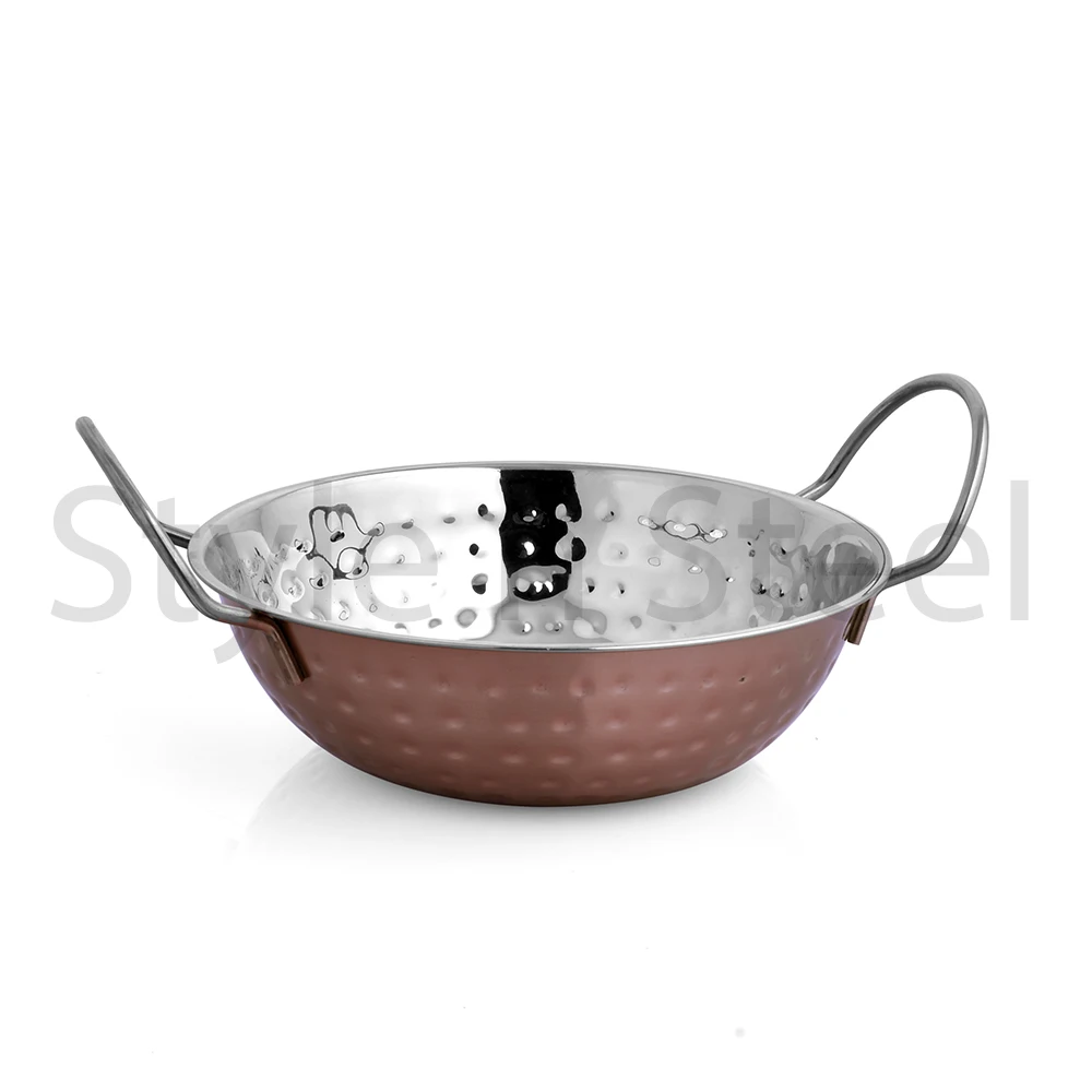 Hammered Copper kadai king international Copper Steel Indian Serving