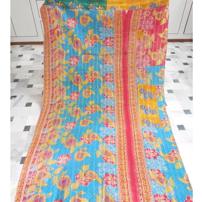 Vintage Kantha quilt Vintage Indian throw Kantha Throw Handmade Floral Kantha Ralli RL478 Kantha Quilt Reversible Blanket