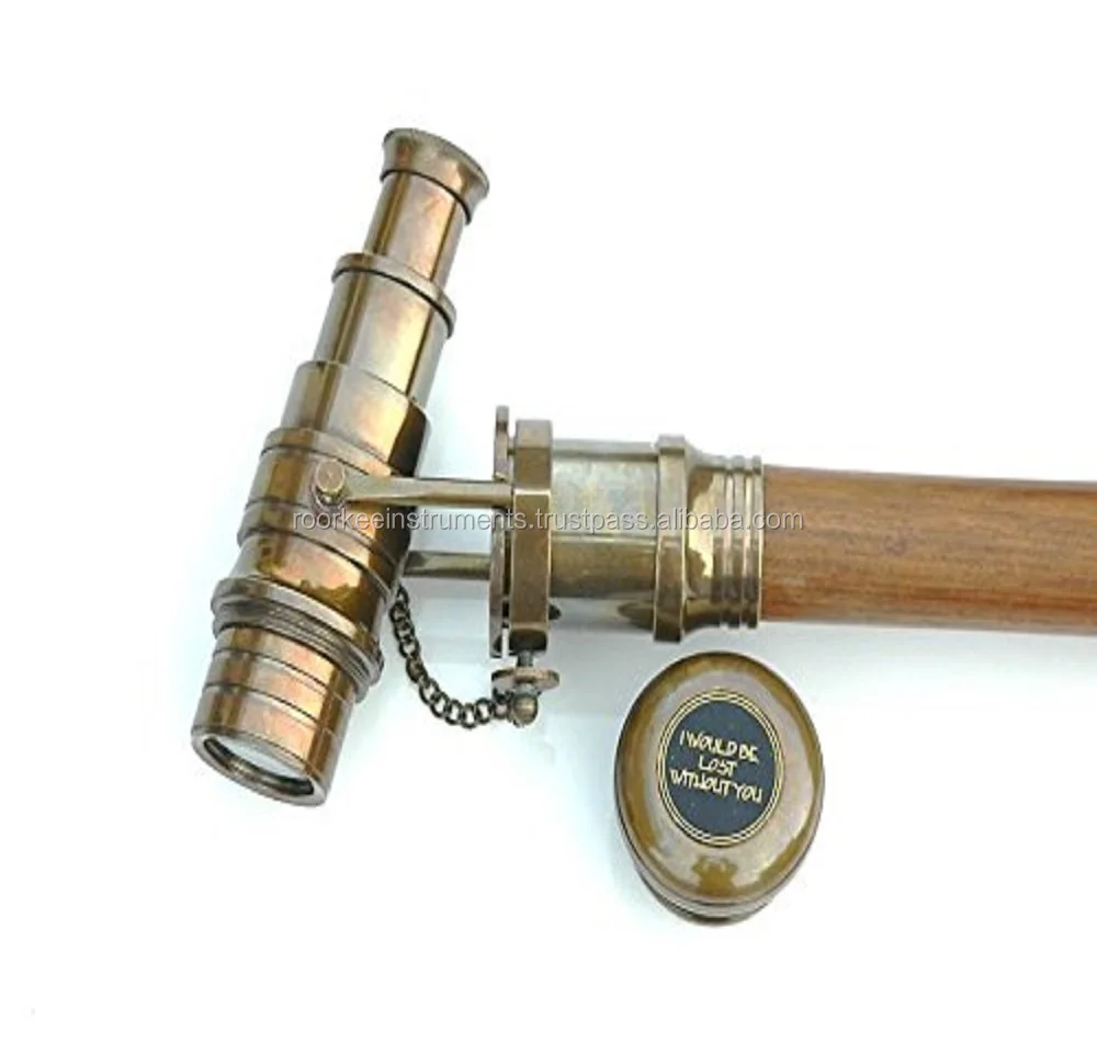 Solid Brass Hand Crafted Spyglass Telescope, Compass, Watch Handle Walking  Stick Hardwood Shaft Cane Decorative Walking Cane| Alibaba.com