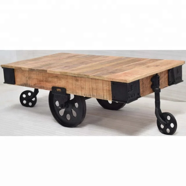 Retro Industrial Style Wooden Cast Iron Cart Wheel Coffee Table Buy