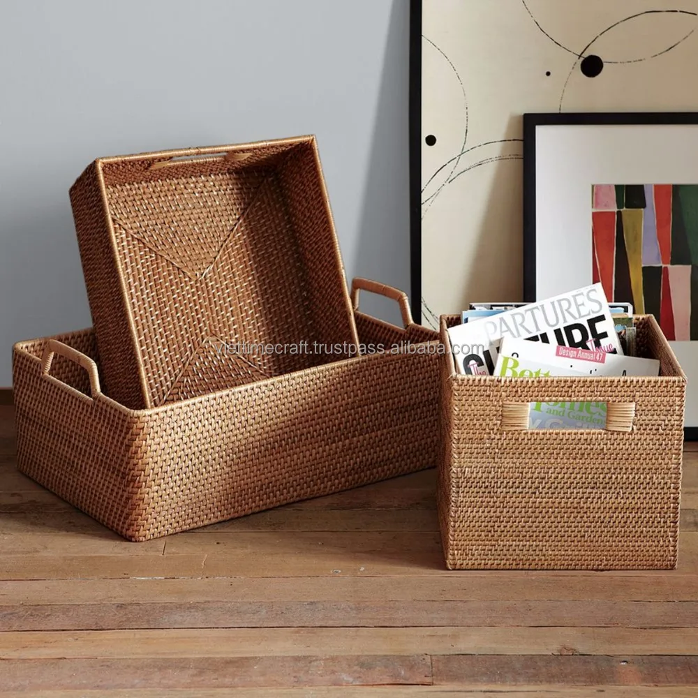 Under Bed Wicker Rattan Basket Rectangular Shape/ Home Storage Wholesale