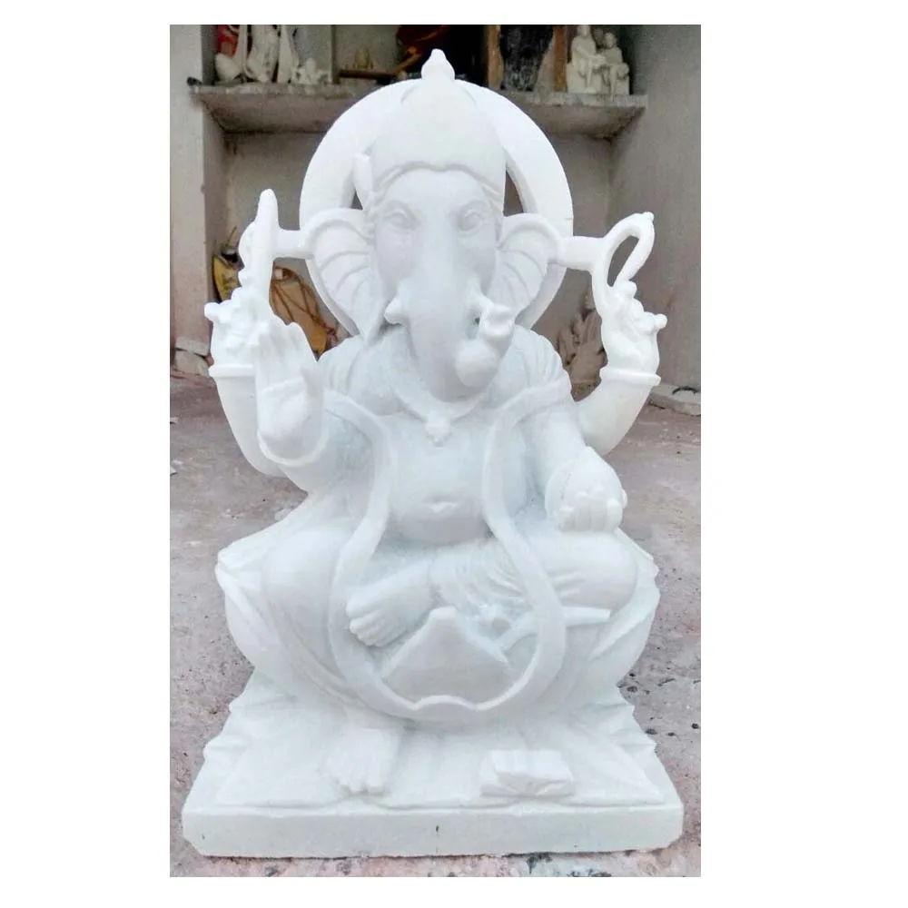 Handmade White Marble Lord Shri Ganpati Ji Pure Makrana Marble Statue Indian God Statue For