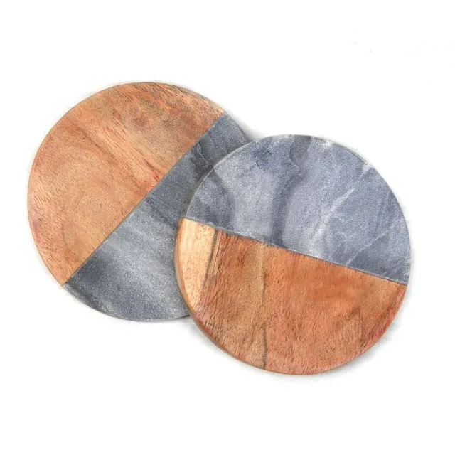 Черный мрамор с деревянной подставкой, декоративные экологически чистые подставки для напитков для кухонного стола