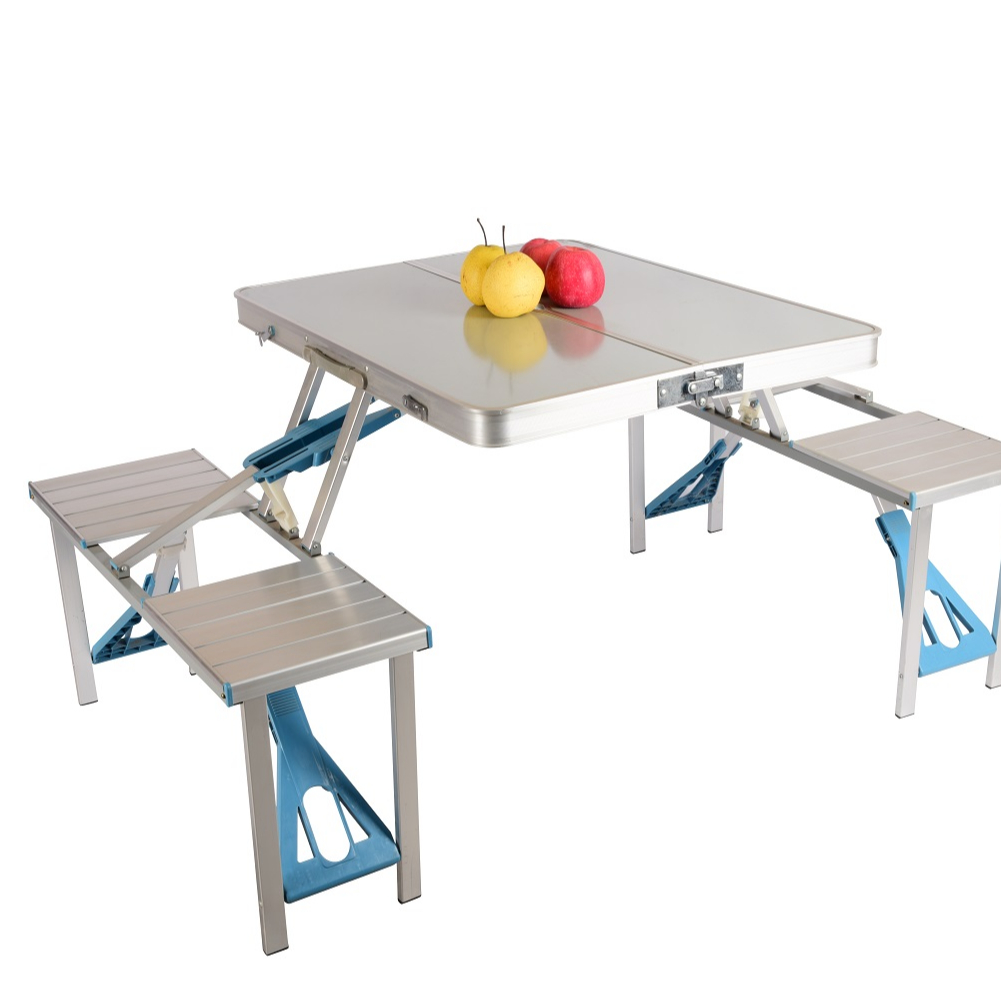 Folding Picnic Table Aluminum Table Chair Set for 4 PersonsPortable Lightweight and Adjustable for Outdoor Camping Dining BBQ