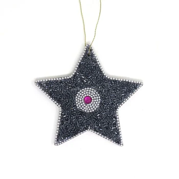 Black Glitter Hanging Star Ornaments New Year Special Christmas Engineered Wood Christmas Decorations