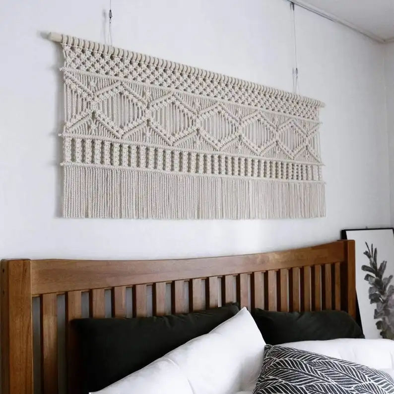 Macrame Headboard Geometric Wall Art Decoration Large Wall Hanging Modern Woven Decor Macrame Headboard Over Bed Art 50 X 38 Buy Macrame Weding Macrame Wedding Backdrop Arch Large Macrame Wedding Backdrop