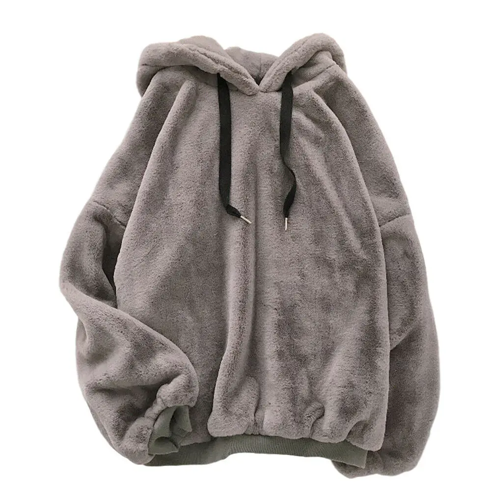 Men Winter Fluffy Hoodie Pullover Fleece Sweatshirt Fuzzy Teddy Jumper ...