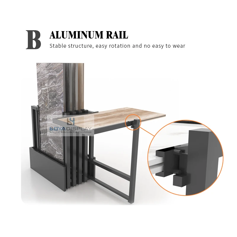 Latest Quartz Marble Stone Type Sliding Rotating Display Stand Flooring Panels Push Pull Ceramic Tile Display Rack Stand