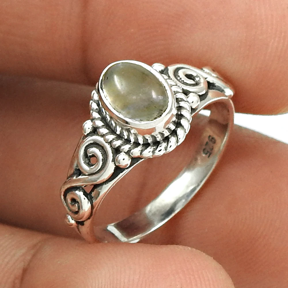 925 Silver Natural Moonstone Gemstone Anniversary Jewelry Gift Ring Size 6-10