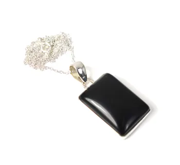 Beautiful Black Onyx Chain Pendant 925 Sterling Silver Necklace Jewelry