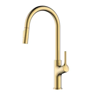 luxury brushed gold brass deck mounted pull out hot and cold water single handle single hole anti splash kitchen sink faucets