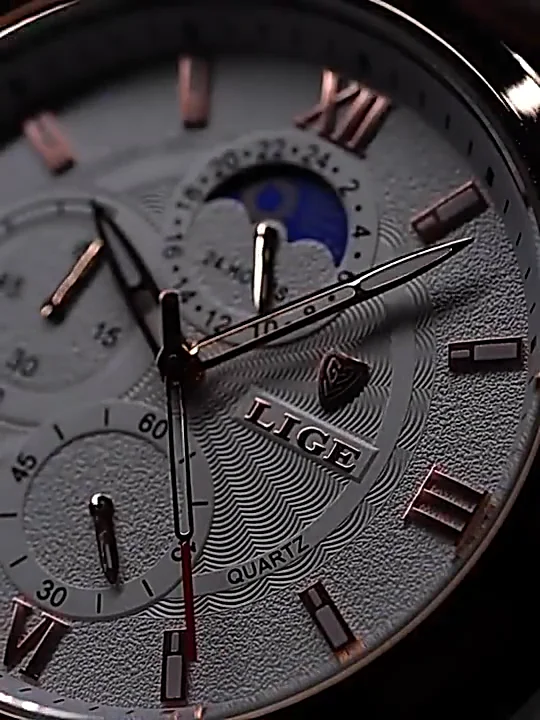 Lige Men Casual Quartz Watches Clock Leather Waterproof Chronograph