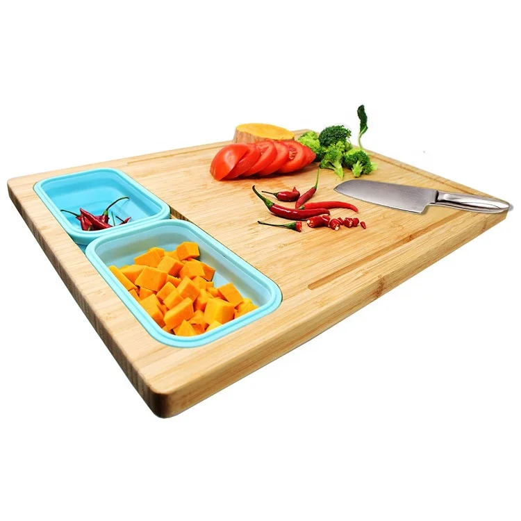 Bamboo Cutting Board Juice Groove With Two Silicone Foldable Containers Buy Bamboo Cutting Board Bamboo Cutting Board With Two Silicone Foldable Containers Bamboo Cutting Board For Kitchen Product On Alibaba Com