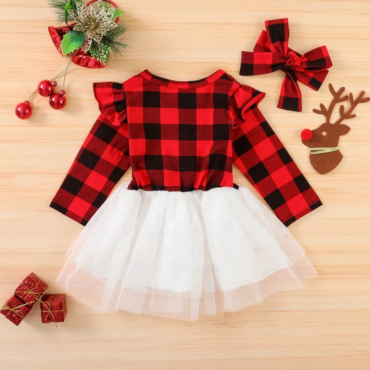 Оптовая продажа; Хлопковый Рождественский Повседневный Детский комплект для маленьких девочек; Рождественская одежда малышей; Платье