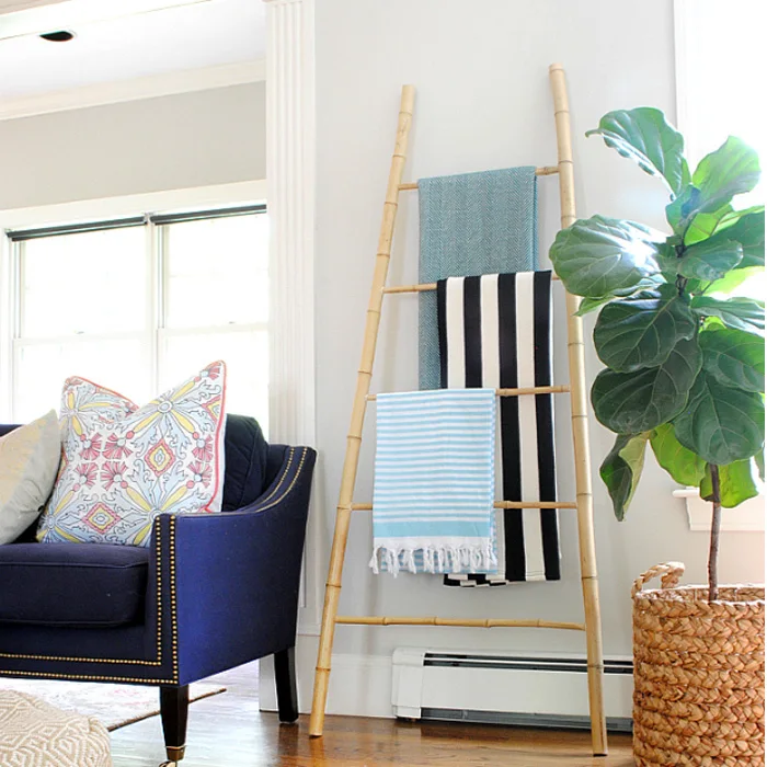 Hot Selling Bamboo Ladder Rack Natural Raw Blanket Bamboo Towel Ladder