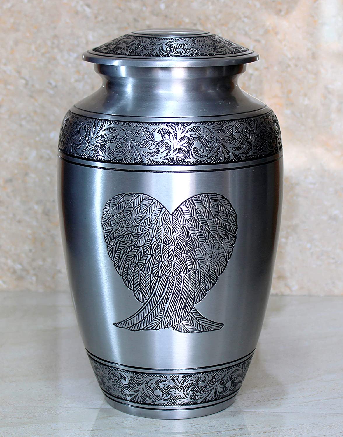 Hind Handicrafts Celtic Cross Wings Urna De Cremación De Aluminio Grabada  Para Cenizas Humanas Para Adultos,, image size:1176x1500