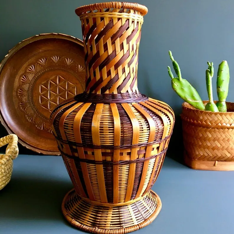 Rattan Woven Bamboo Ceramic Rattan Decorative Flower Vase Boho Style 2 Designs 