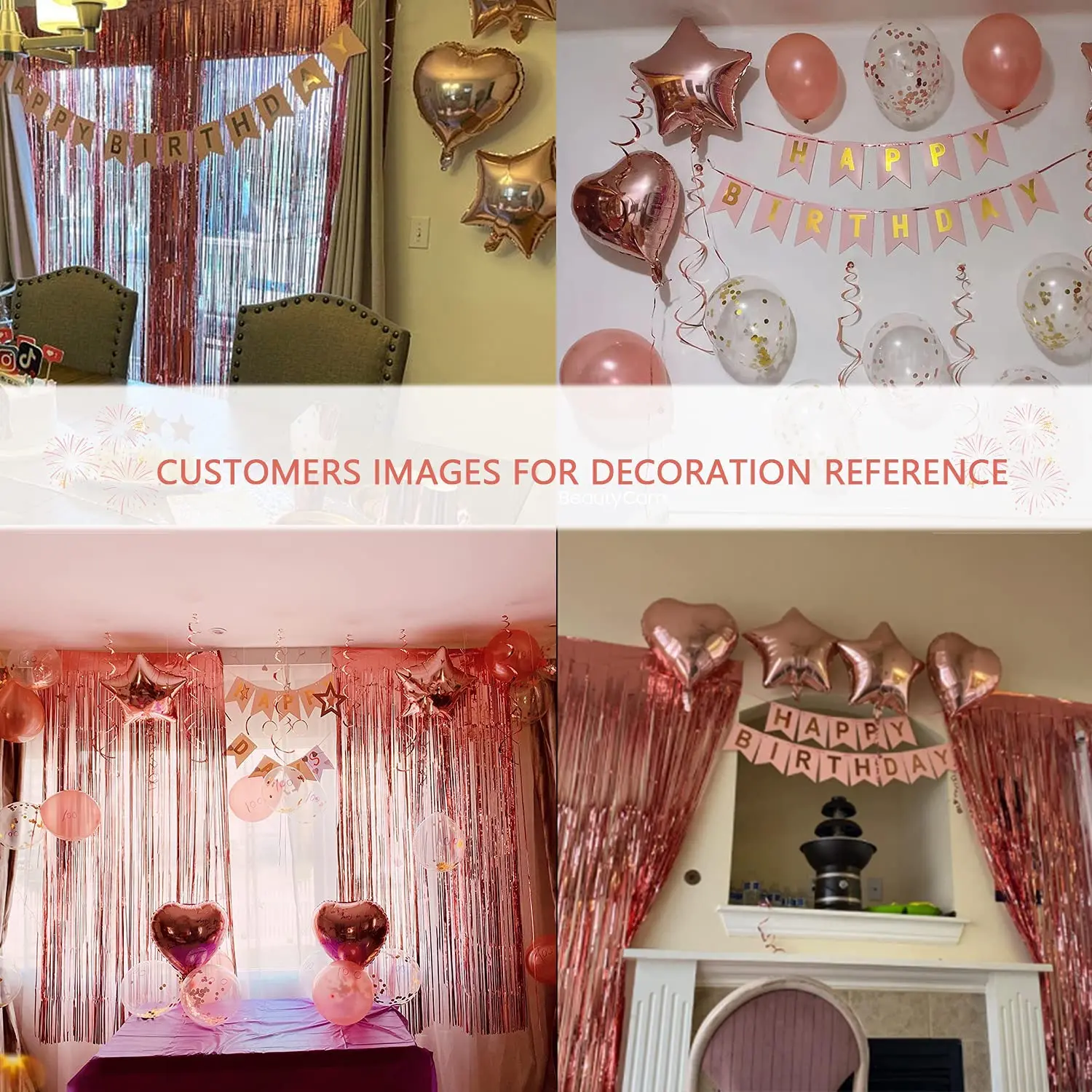 Rose Gold Birthday Party Decoration, Happy Birthday Banner, Rose Gold  Fringe Curtain, Foil Tablecloth, Heart Star Foil Confetti Balloons, Table  Confetti for Women Girl Birthday Party 