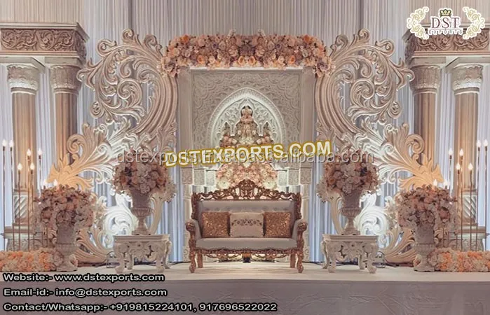 Muslim Walima Stage Mehraab Decoration Arabian Wedding Reception Night Glamorous Asian Wedding Decor Simple Fiberglass