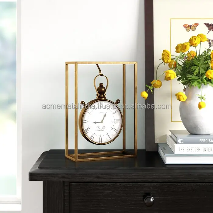 Pendulum Design Table Clock Wooden/metal Frame Metal Wire With Black