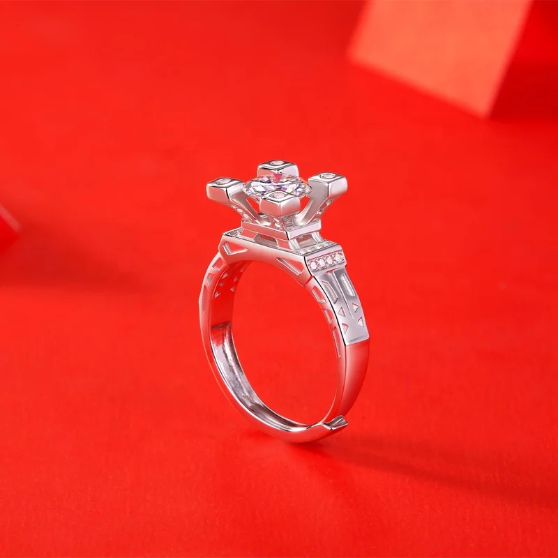 HMOIS factory customized 925 sterling silver ring diamond round moissanite engagement ring