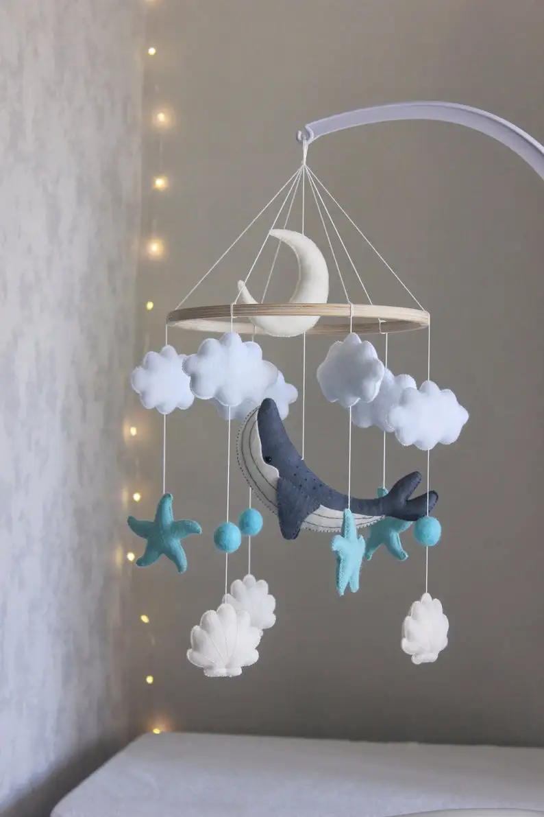 Nordic Style Newborn Bedroom Wooden Hanging Toys Nautical Whale Islamic  Ocean Handmade Felt Baby Cot Crib Mobiles