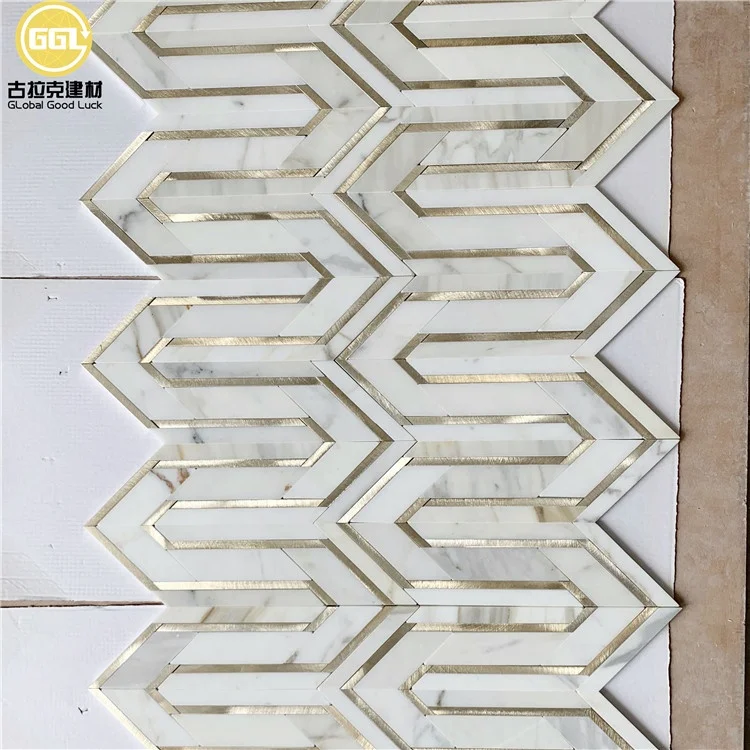 unique design calacatta gold marble mix aluminum tile mosaic for wall