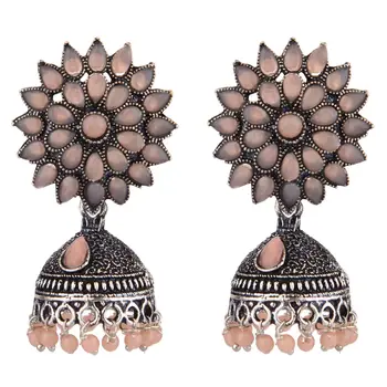 Indian Wholesale Jewelry Oxidized Crystal Dangle Jhumka Drop Earrings Jewellery Manufacturers, Peach