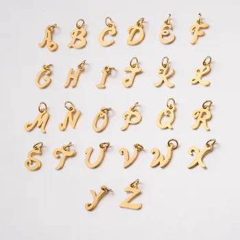 Polished shiny stainless steel alphabet beads wholesale gold 26 initial pendant accessories DIY rose gold letter beads charm