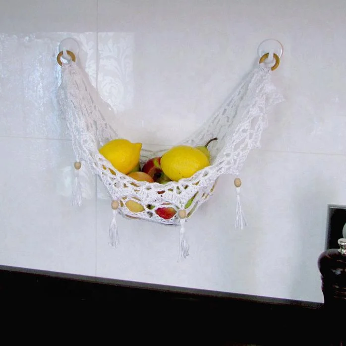 Style nordique Macramé Fruit tissé à la main Hamac Porte-banane Boho Coton  Corde Filet Suspendu Panier Cuisine Sous Cabinet Organisateur de Rangement  Pour Home Boat F