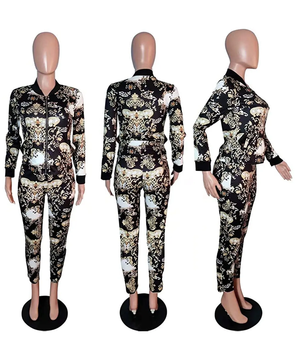 Women's Floral 2 Piece Set Tracksuit Sports Joggers Jacket Suit Cheap Price High Quality