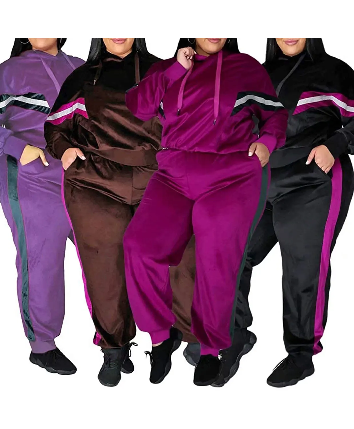 Plus Size Tracksuit for Women Set 2 Piece Joggers Velour Jogging Sweat Outfits Hoodie and Sweatpants Set